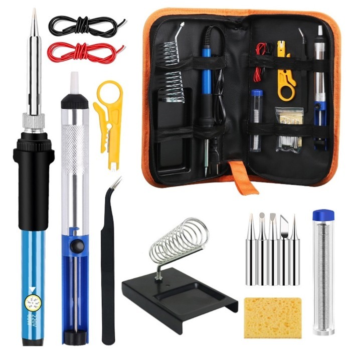 Solder Listrik Set Tas 15 Pcs Lengkap Iron Tool Kit 220V 60W/Solder Listrik Murah Paket Penyedot