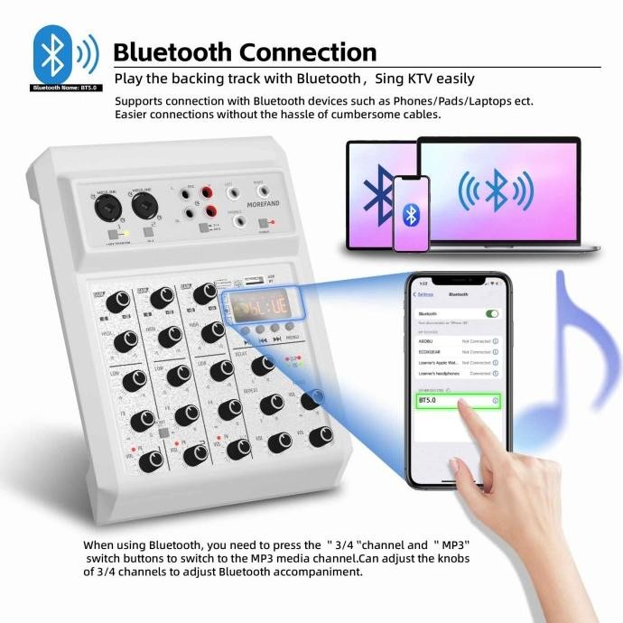 Murah Morefand Mixer Audio Re405 Mixer Audio 4 Channel Mixer Mini Audio Bluetooth Menghubungkan Lapt