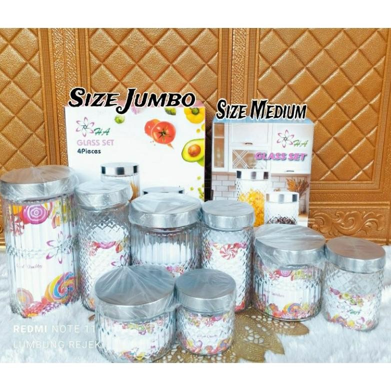Kekinian [Cod] Toples Set Kaca Diamond Jumbo / Toples Cristal Isi 4Pcs Ha Jumbo / Toples Cristal Set