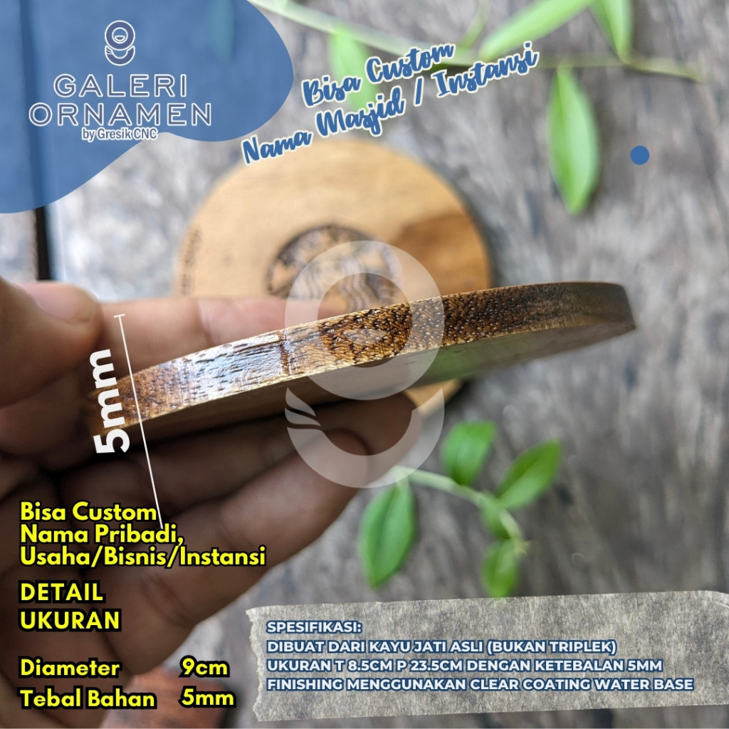 Tatakan Gelas Kayu Jati Free Grafir Laser Nama Cafe