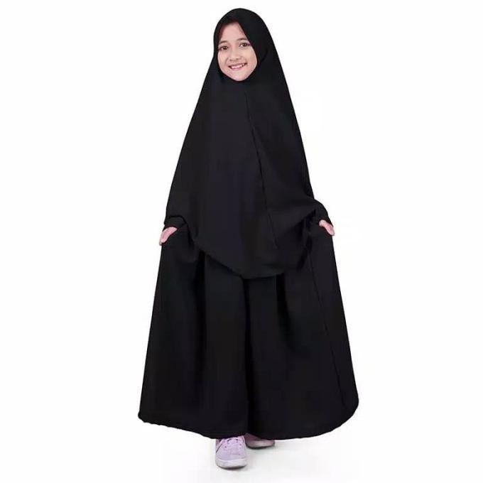 New Baju Gamis Anak Syari Polos - Hitam Pengiriman Cepat