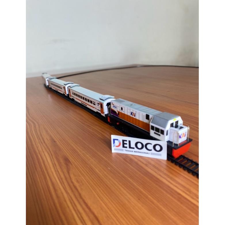 SD83 paket Rangkaian murah Mainan Kereta Api Indonesia,Lokomotif cc 201 ,2 gerbong ekonomi putih ,1 