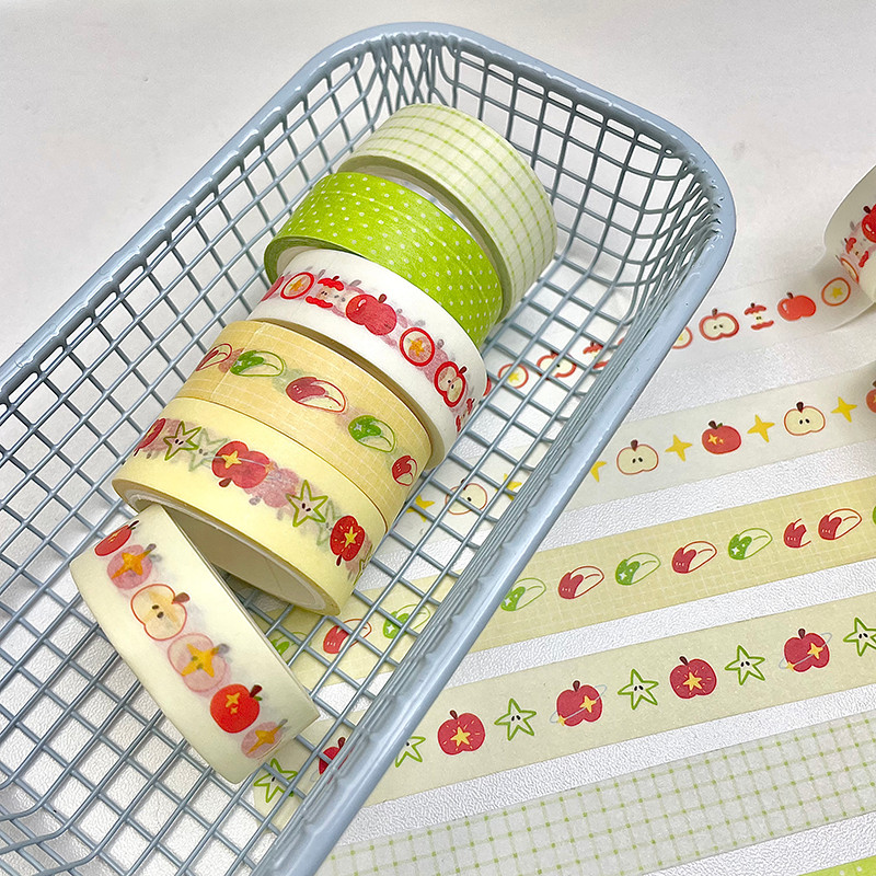 

Cute Cartoon Washi Tape Apple Plaid Journal Decoration Stickers