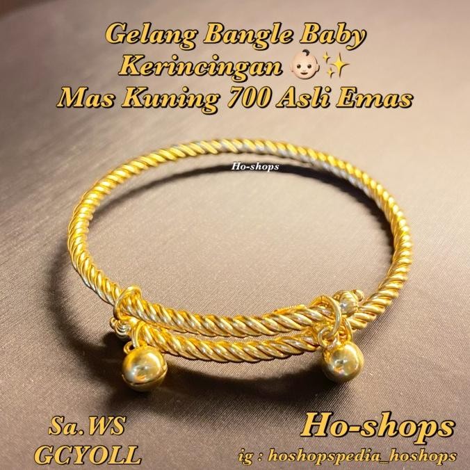 Gelang Baby Ulir Kerincingan Mas Kuning Kadar 70% Asli Emas E.LY