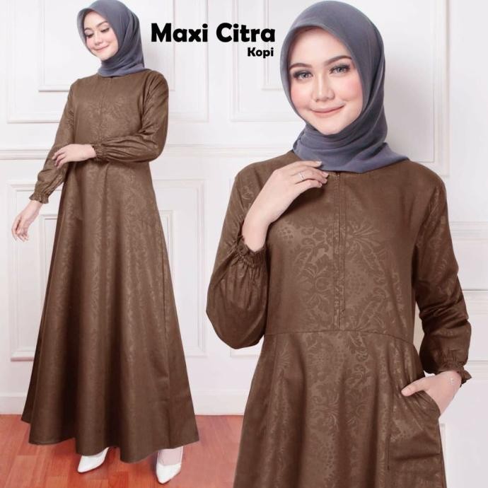 New Citra- Dress Gamis Polos Busui Katun L Kondangan Warna Coklat Tua Kopi Stok Terbatas