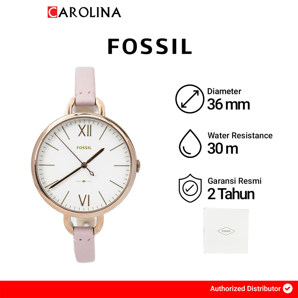 Jam Tangan Fossil Annette ES4356 Wanita White Dial Pastel Pink Leather Strap
