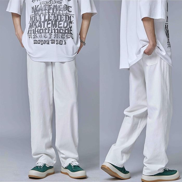 Celana Jeans Pria Dewasa Celana Panjang Putih Celana Kulot Pria Korean Style Oversize Baggy Pants