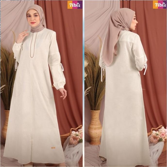 Terbaru Gamis Nibras Danica Warna Putih Tulang Broken White Bahan Katun Linen Pengiriman Cepat