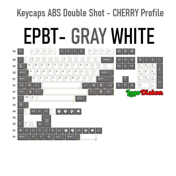 CO EPBT GRAY WHITE - EnjoyPBT Keycaps ABS Double Shot Cherry Profile