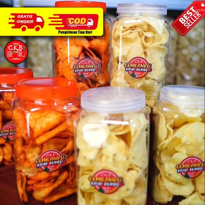 

PRODUK TERBATAS 1 Toples Kecimpring Singkong Bawang Daun, Orginal dan Pedas, Comring, Makanan