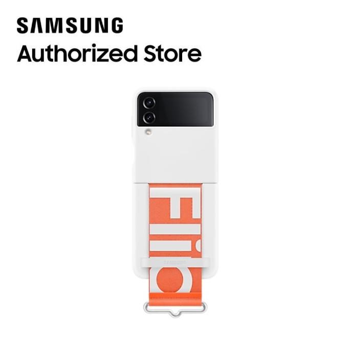 promo samsung galaxy z flip4 5g silicone cover with strap - white