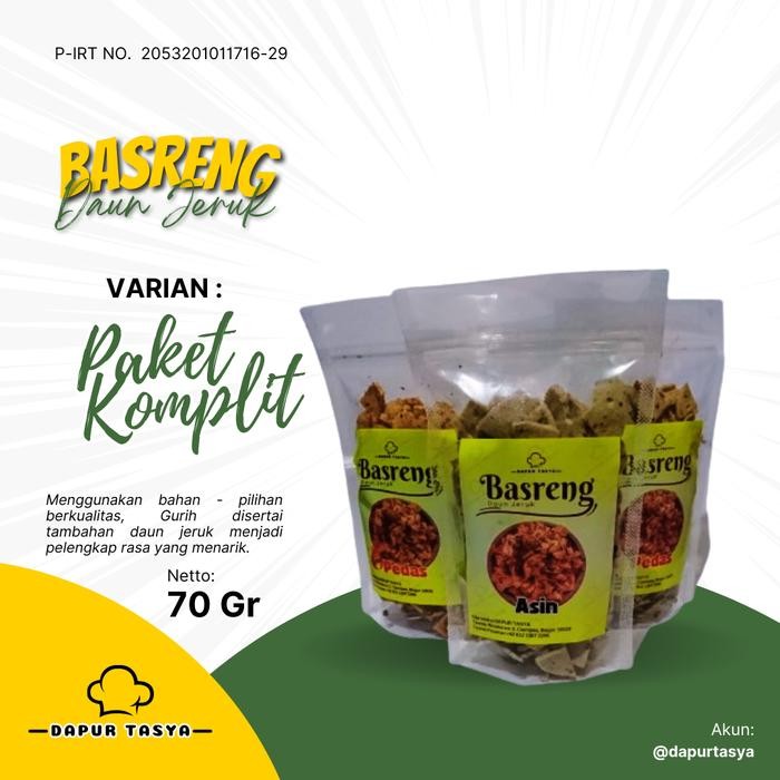 

KOMPLIT [Paket Komplit] DT_BASRENG DAUN JERUK PEDAS/70GR/GURIH/RENYAH Food Snack