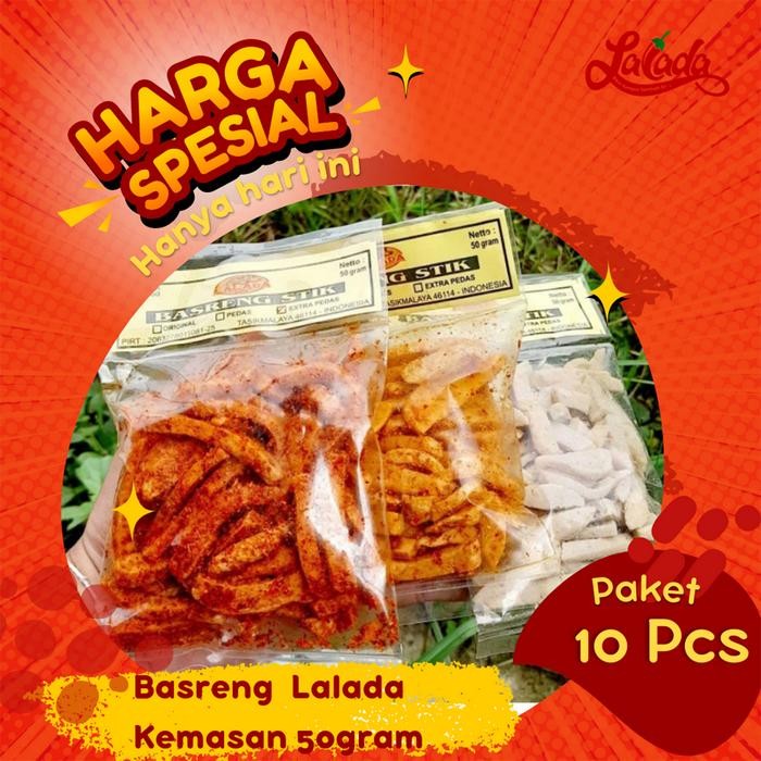 

BERGARANSI PAKET 10 PCS BASRENG STIK LALADA 50GRAM cemilan pedas Food Snacks