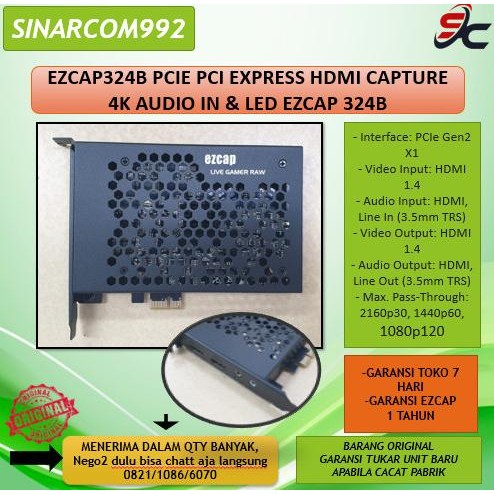CO EZCAP324B PCIE PCI EXPRESS HDMI CAPTURE 4K AUDIO IN & LED EZCAP 324B