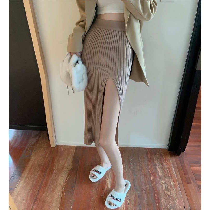 Sexy High Waist Slit Midi Skirt for Women Summer New Bodycon Skirt Trendy