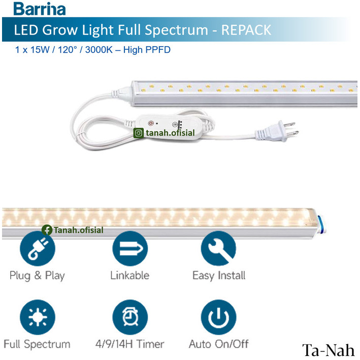 Grow Light Full Spectrum LED Barrina T5 60cm 1x15W 120 3000K -REPACK