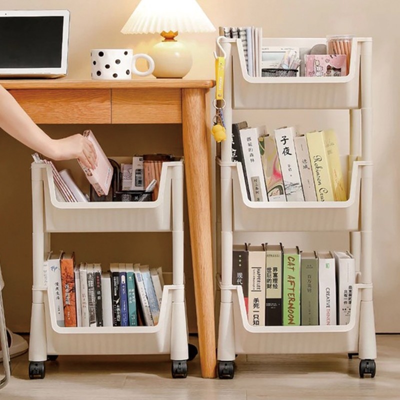 Mosha Rak Susun Serbaguna Rak Buku Anak Lemari Buku Plastik Rak Portable Roda Rak Mainan Rak Roda