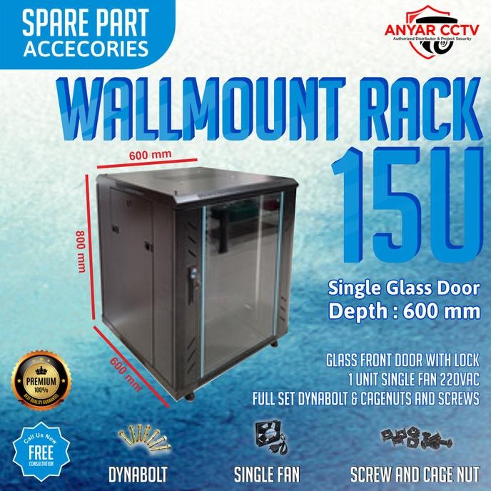 CO Wallmount Rackmount 15U, Rak Server Single Door 15U Besar