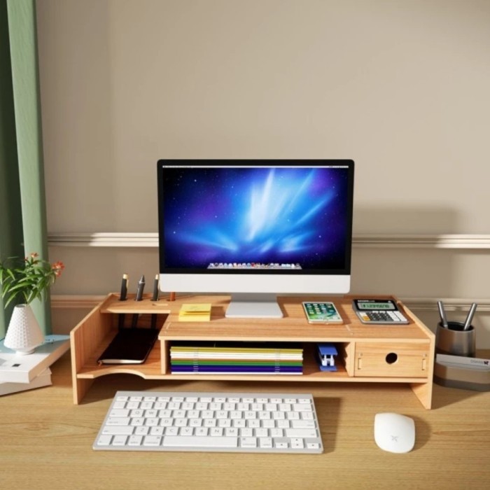 Meja Rak Alas Tatakan Stand Dudukan Kayu Laptop Monitor Imac Printer