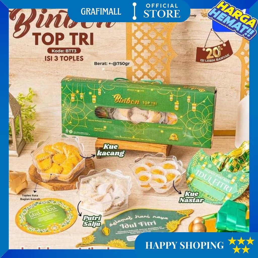 

Apazada - Kue Kering Lebaran Binbon Top Tri Squash / Hampers Kue Lebaran Paket 3 Toples + 1 Sirup D Best Seller