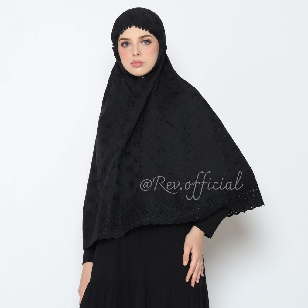 New>> Bergo Umroh Wanita Hitam Dan Putih Full Bordir Kerudung Motif