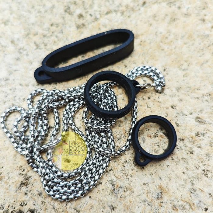 TERBAIK Kalung Lanyard Aksesoris Hp dll Stainless Steel Chain 3 Ring Karet Kecil Sedang Besar - Tali