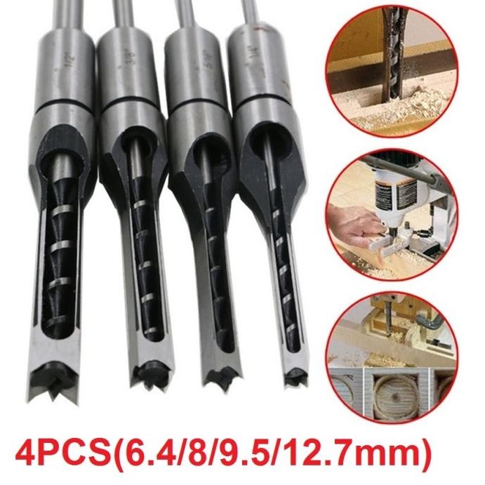 4PCS MATA BOR BOBOK KAYU PAHAT MESIN SQUARE DRILL BIT MORTISE TENON