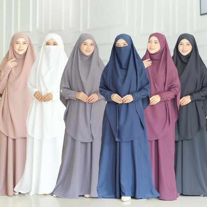 Aviza Halima Set French Khimar Gamis Muslimah Daily Umroh Dan Haji Bahan Barbara Silk Anti UV Premiu