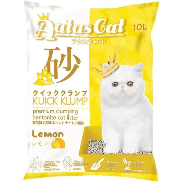 

Produk Baru!! Pasir Kucing Aatas Cat Kuick Klump Bentonite Cat Litter Lemon 10L