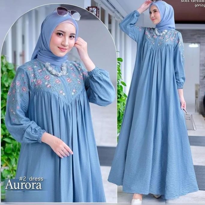 Siap Kirim Gamis Bordir Premium Jumbo Ld 120 Aurora Dress Wanita Mewah Terbaru 2024 Bahan Crinkle Ai