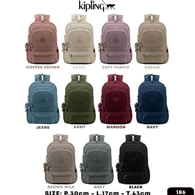 new tas ransel laptop backpack kipling motif - tas sekolah ukuran besar