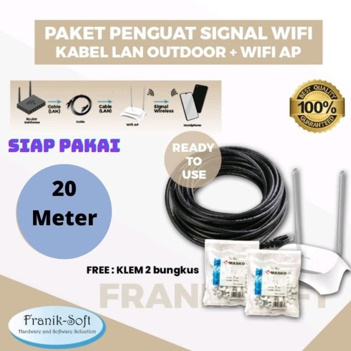 PAKET PENGUAT SINYAL KABEL LAN 20 METER OUTDOOR + WIFI AP