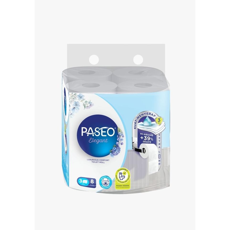 New - Tissue Toilet Paseo Roll 3 ply 8 rolls 300 sheets tissue paseo toilet