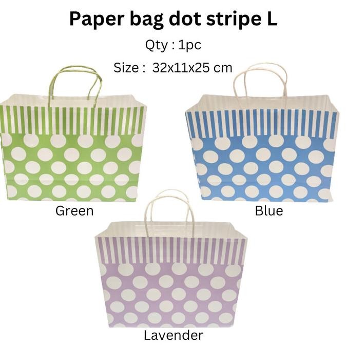 

cusss order] Paper Bag / kantong belanja / tas kertas / shopping bag - Dot Stripe L