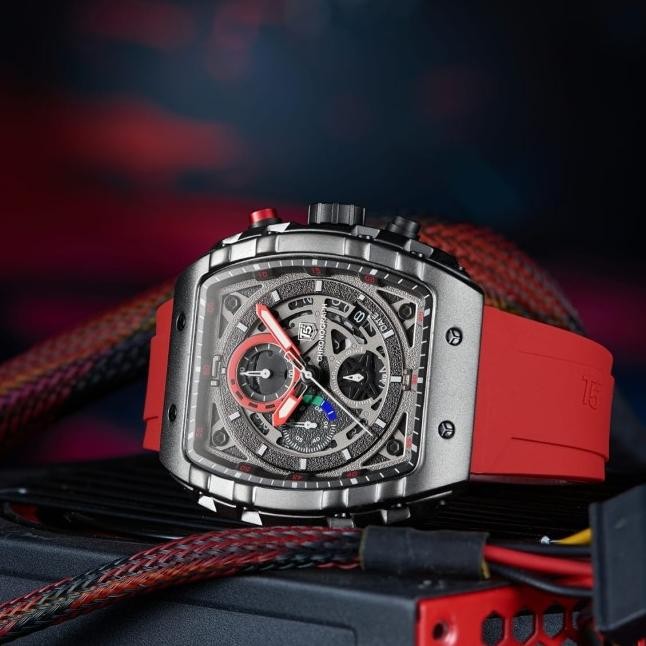 Jam Tangan Pria Chronograph T5 H 3905G Bla Red