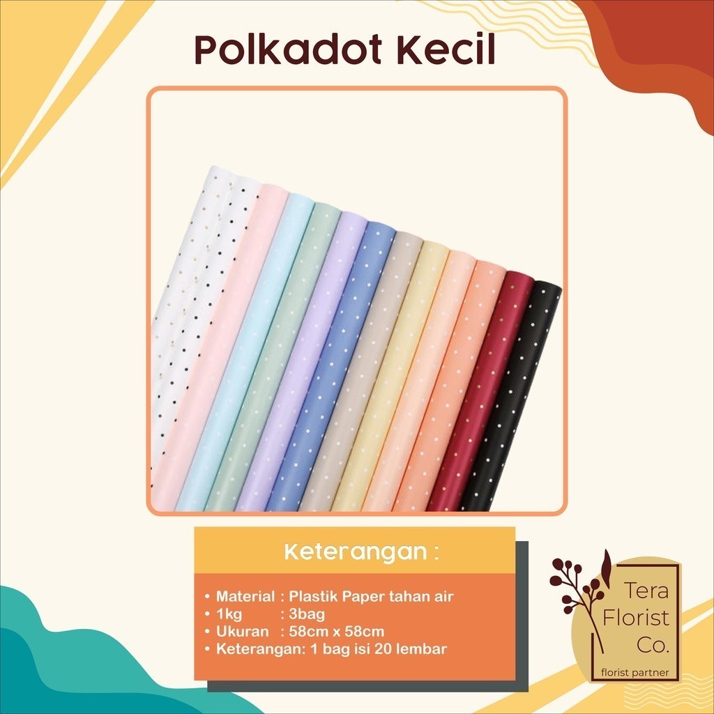 

20 Lembar Cellophane Polkadot Kecil Kertas Bunga Flower Wrapping Kertas Buket Wrap Paper Bungkus Bouquet Waterproof Pembungkus Kado P.XXY-011