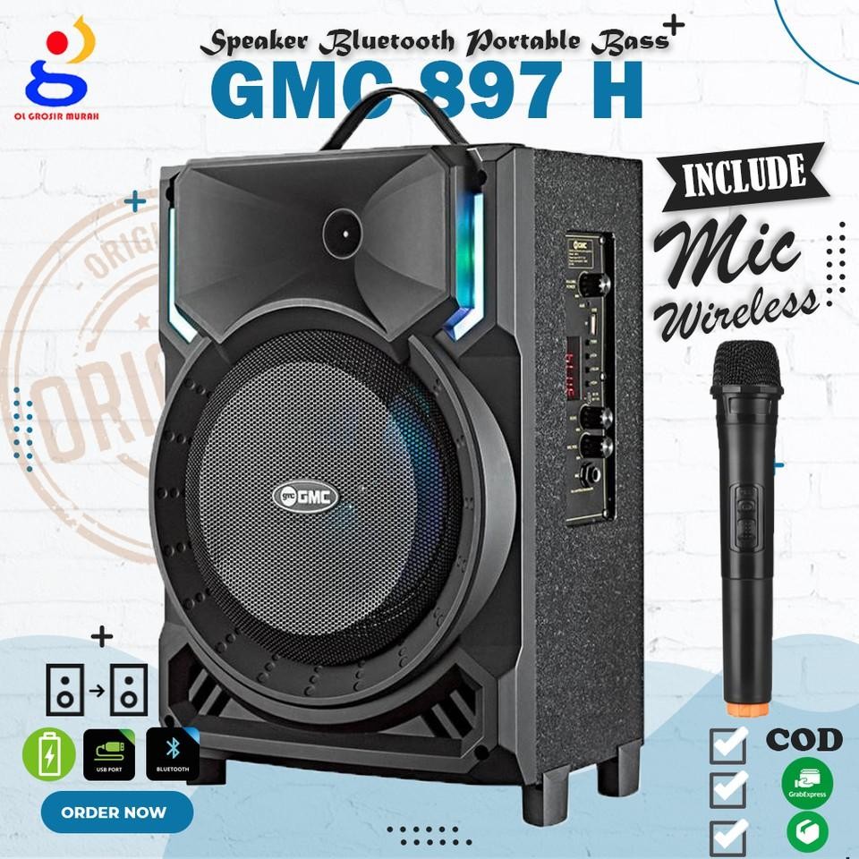 Speaker Bluetooth Portable Gmc 897H 897P 897Q 897R 897S 8 Inch Sni Karaoke Termasuk Mic Wireles Supe