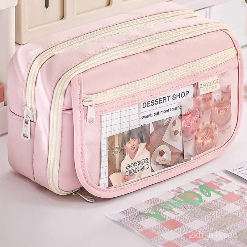 

Pink Pencil Case Large Capacity 3 Compartments School Pencils Bag Zipper Pen Pouch Back To School For Girls Stationery Supplies RWXN