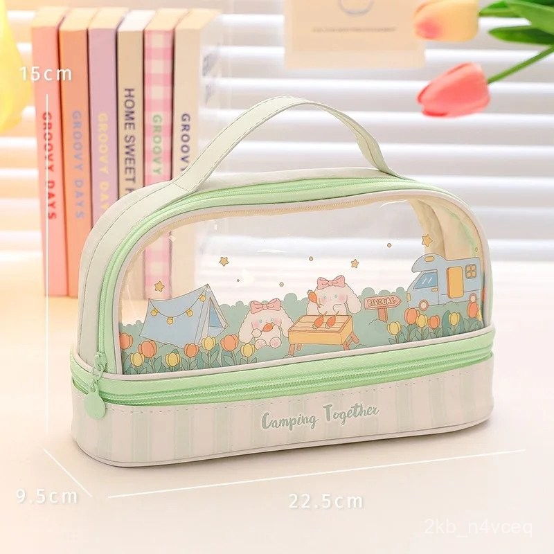 

Kawaii Pencil Case Double Layer Large Capacity Pen Bag Cartoon Portable Box School Student Supplies Stationary Organizer NSYI