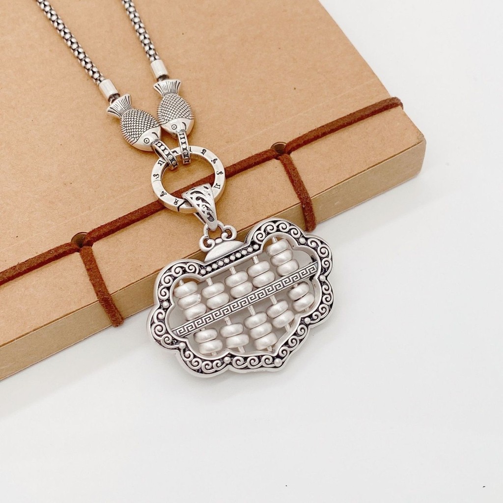 Vintage Solid Filigree Abacus Bead Pendant Sweater Chain