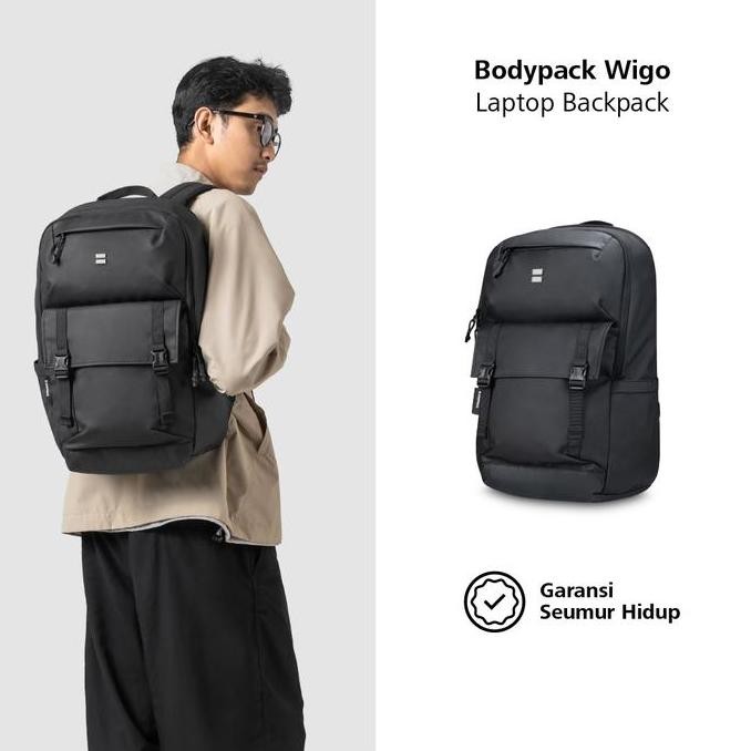 Bodypack Wigo Laptop 14 Inch Bag Tas Ransel Kerja Kuliah Sekolah Anti Air - Hitam