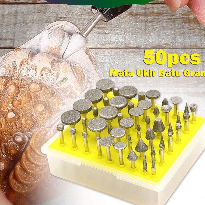 50Pcet Mata Bor Tuner Diamond Mounted Mata Uir Batu Granit Era Porting Gerinda Ni