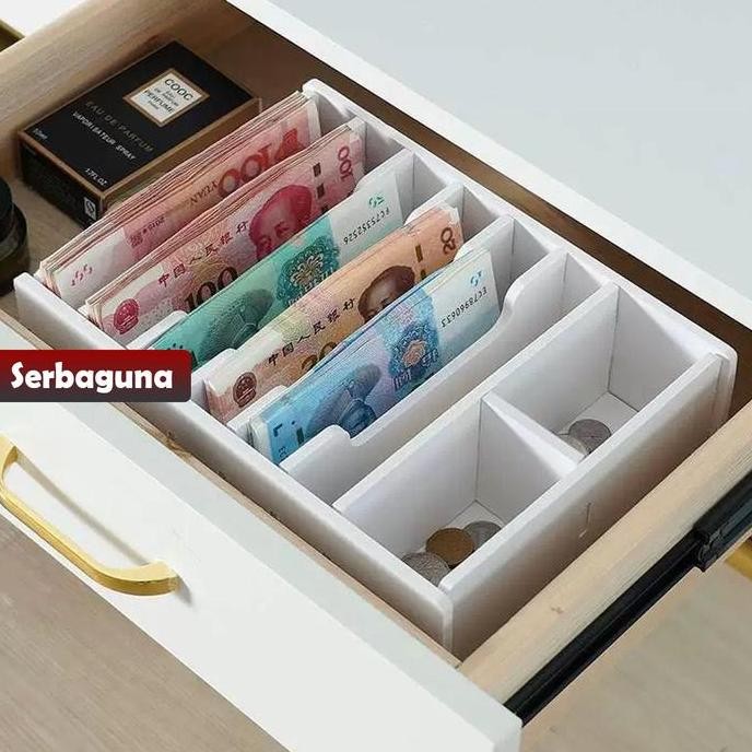 

YOSINOGAWA - Kotak penyimpanan laci kotak ganti multi-kisi kotak kasir supermarket desktop rak penyortiran koin kotak penyimpanan tagihan