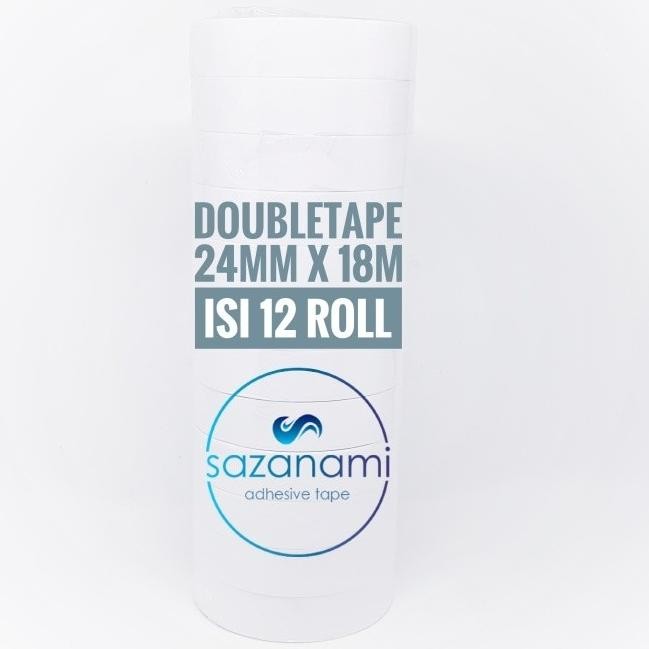 

Double Tape 1" 24Mm X 18M Doubletape Kertas Putih Sazanami Isi 12Roll