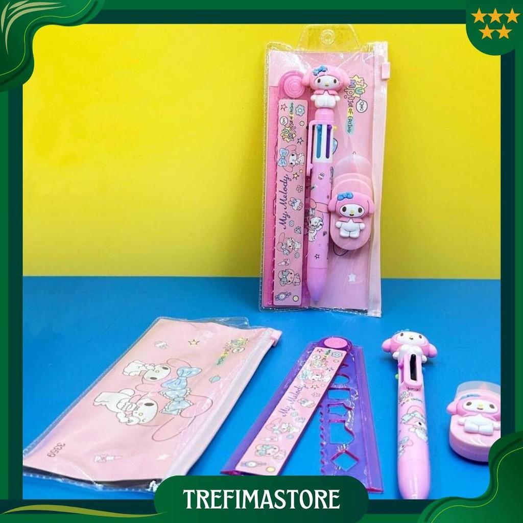 

3 In 1 Alat Tulis Anak Sekolah Penggaris Pensil Karakter Lucu Kuromi Cinamonrol Melody Set Pouch Plastik Sale