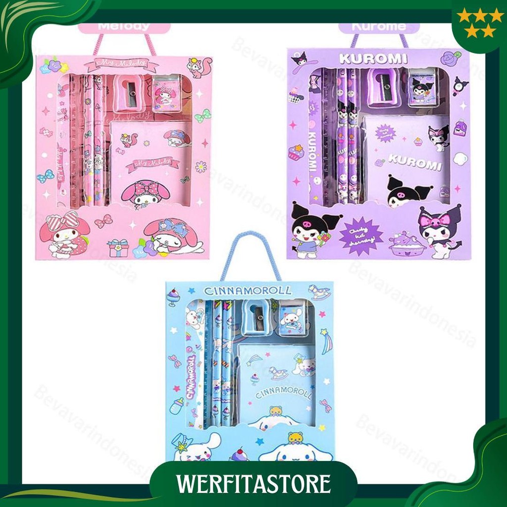 

Bevavar Stationery Set Sanrio Kuromi Chinamorol Melody - Set Alat Tulis 6 In 1 Motif Sanrio Ori
