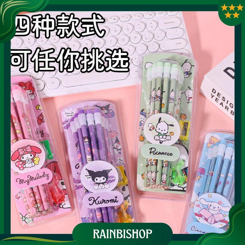 

[Lulukids] Pensil Isi 12Pcs Set Motif Karakter Sanrio Lucu / Paket Peralatan Tulis Pensil Penghapus Peraut / Alat Genggam Pensil Batang Ut-18 Promo Puncak