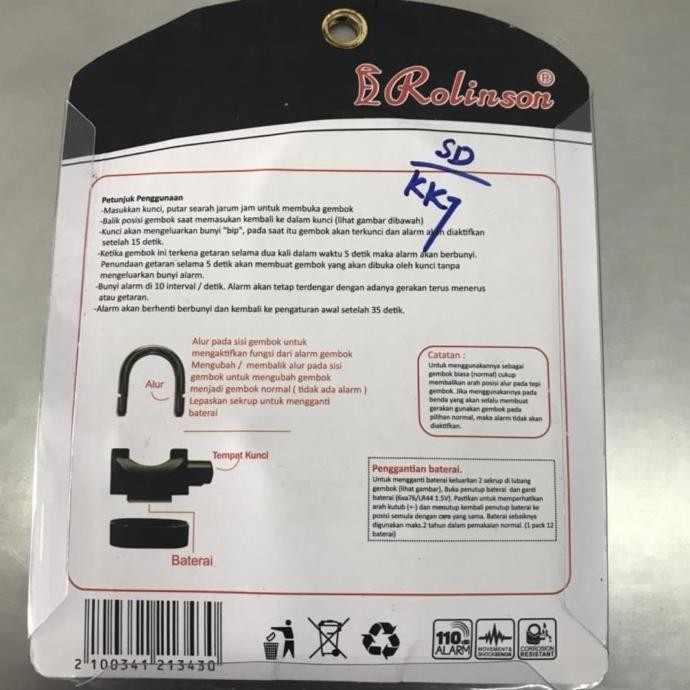 Gembok Alarm Lock Padlock Rolinson