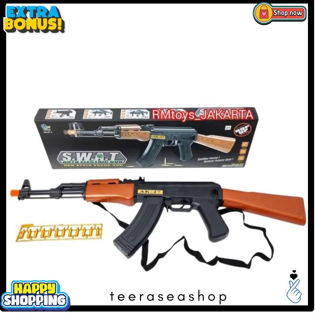 Mainan Tembakan Ak-47 + 12Pcs Peluru Selongsong 833-10 Ada Suara Tembakan,Bergetar Dan Lampu Warna D