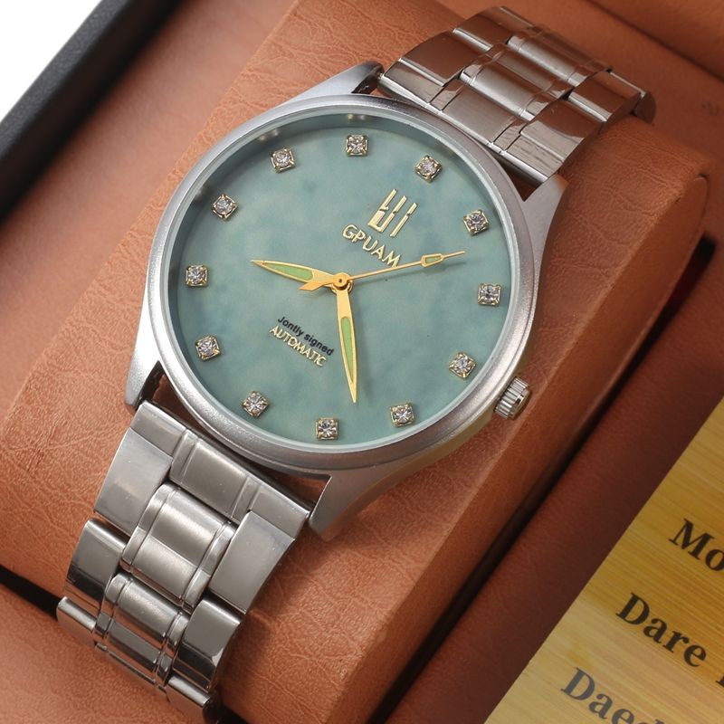 Jam Tangan Pasangan Jadeite Jade Dial Besar Berlian Bertatahkan Jam Tangan Otomatis untuk Pria dan W
